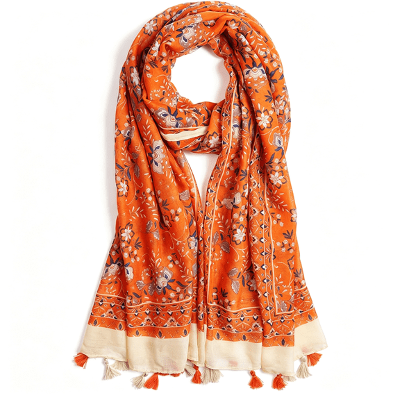 XIBUFE Scarf for Women Lightweight Soft Floral Leopard Printed Scarves Fall Winter Fashion Shawl Wrap with Fringe Orange Scarf for Women