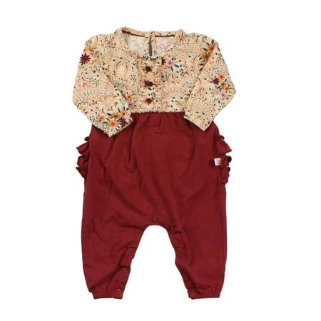 

Pre-owned Ruffle Butts Girls Tan | Maroon Long Sleeve Outfit size: 6-12 Months