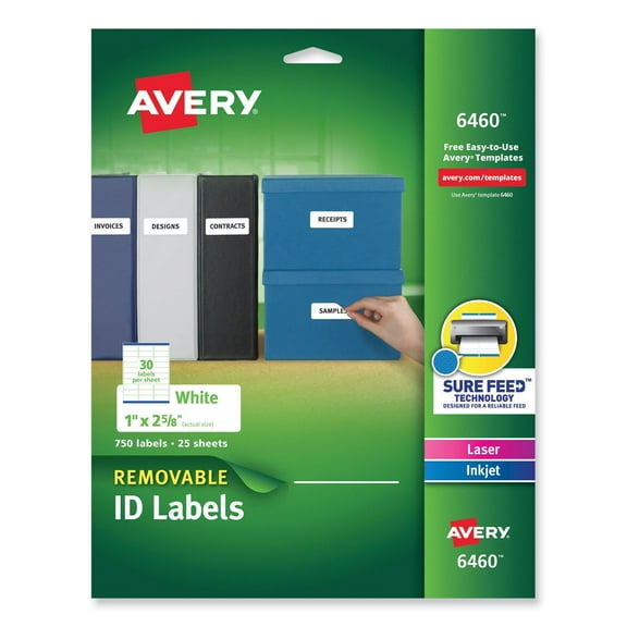 Avery Removable Multi-Use Labels Inkjet/Laser Printers, 1 x 2.63, White, 30/Sheet, 25 Sheets/Pack