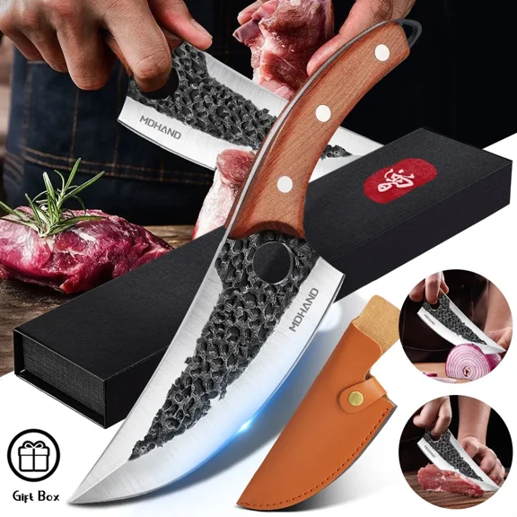Viking Chef Knife Japan Kitchen Meat Cleaver Butcher Boning Knife W/Sheath & Box
