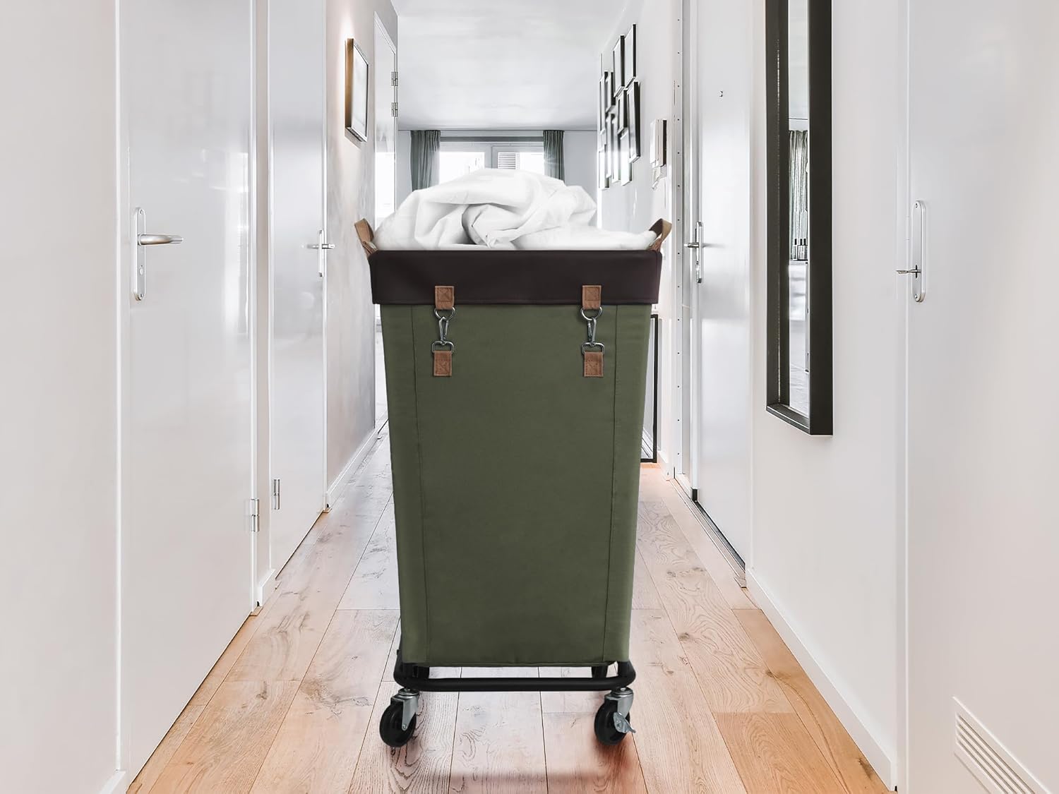 160L Laundry Basket with Wheels, Large Rolling Hampers for Clothing Organizer, Dirty Clothes Basket for Hotel, Home, Closet, Dorm, Green