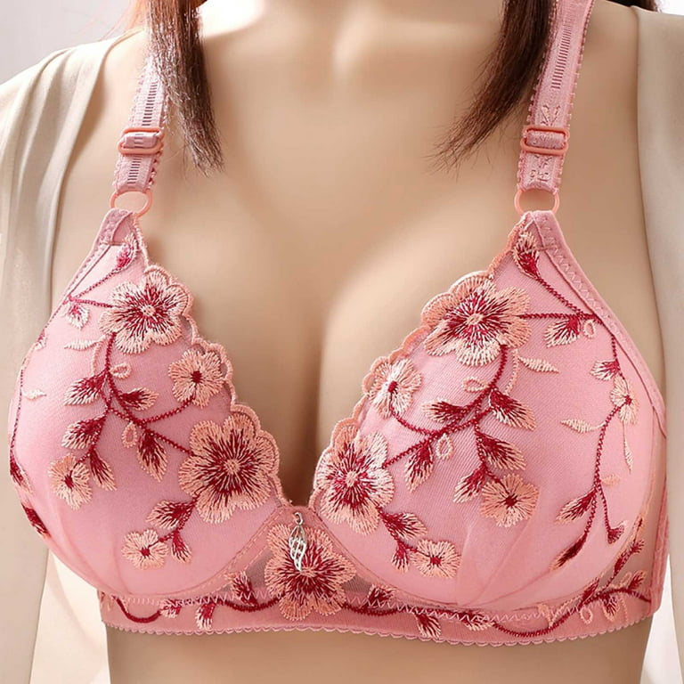 QLEICOM Everyday Bras for Women, Women's Comfort Lift Wirefree Bra Sexy Bra  Without Steel Rings Sexy Vest Large Lingerie Bras Embroidered Everyday  Brass No Underwire Hot Pink Cup 38/85AB 