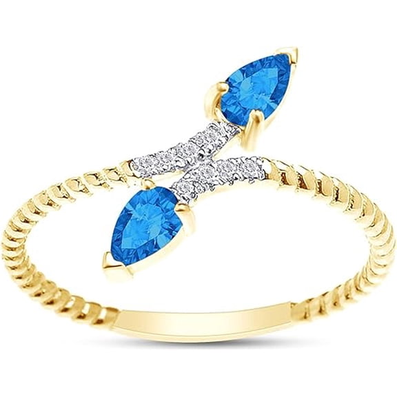 Gems Jewels 14K Yellow Gold Plated 1.40Ct Pear Cut blue-topaz Wedding Engagement Rope Ring 925 Sterling Silver For Women's -6