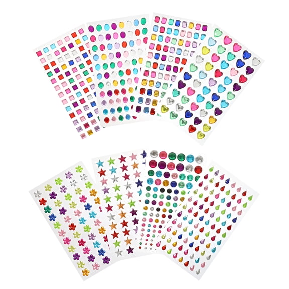 CCOCC 8 Sheets Diamond Sticker Set Stickers Face Jewels Child Gems Crystal Acrylic Plastic Face Gems for Kids