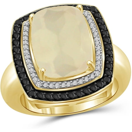 JewelersClub 6 Carat T.G.W. Moonstone and Black and White Diamond Accent 14kt Gold over Silver Ring