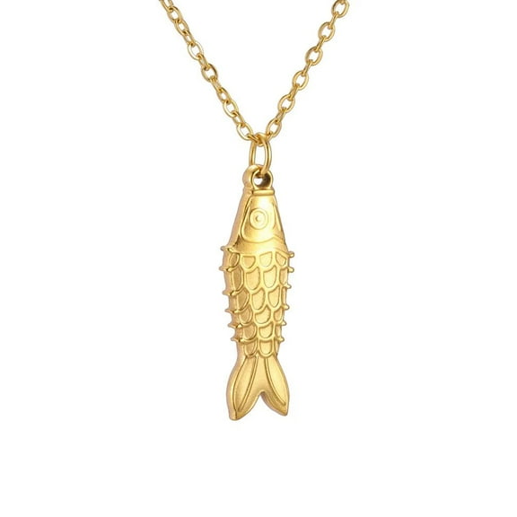 PAMTIER Women's Stainless Steel Simple Solid Small Fish Carp Leaping Over the Dragon Gate Koi Carp Pendant Lucky Necklace Clavicle Chain Gold