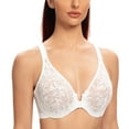 thumbnail image 2 of MELENECA Women's Front Closure Stretch Lace Underwire Bra White 44D, 2 of 5
