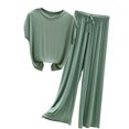 thumbnail image 5 of Joernso 2 Pcs/Set Women Summer Pajamas Comfortable Elastic Waist Solid Color Loose Drawstring Sleeping Wide Leg Short Sleeves Sports T-shirt Pants Set Female Garment, 5 of 8