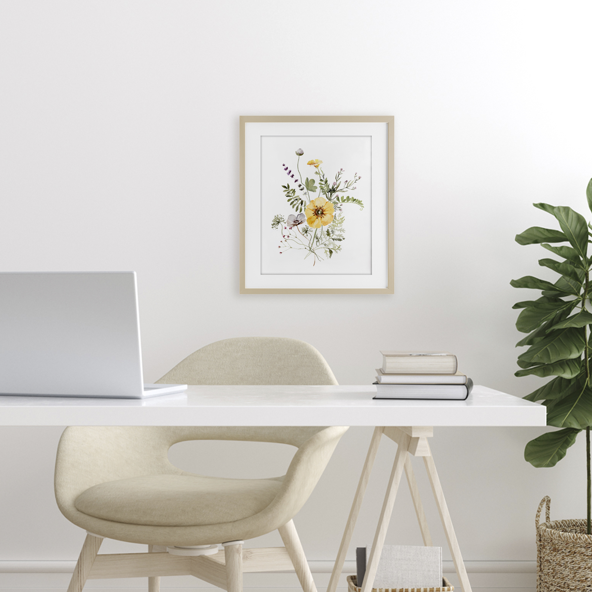 Gardening Herb Blooms Birch Framed Print Under Glass, design by Lettered and Lined