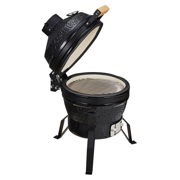Yeshouse Parrilla y ahumador portátil de carbón cerámico de 13'', con rejilla de hierro fundido, rejilla de acero inoxidable de 10,6'', deflector de calor y recogedor de cenizas