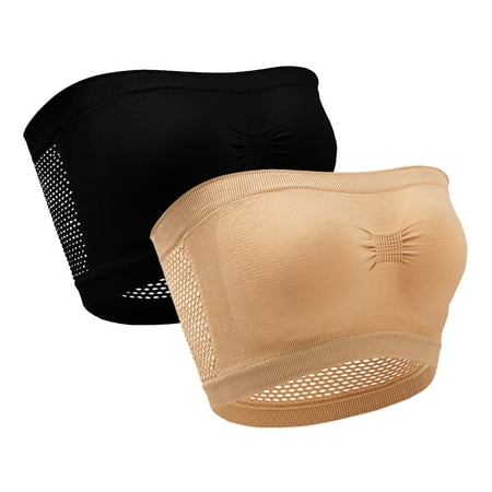 YanQiao Womens Strapless Bandeau Bra Non Slip Bras Push Up Wireless Padded Bras Supportive Seamless Bra Comfortable Tube Bra 2pc 3XL Beige