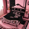 thumbnail image 2 of meiyoeat Leopard Bow Monogram T Print King Sheets For Cheetah Bow Lover,Pink Cute Bowknot Bedding For Kids Girls,4Pcs, 2 of 6