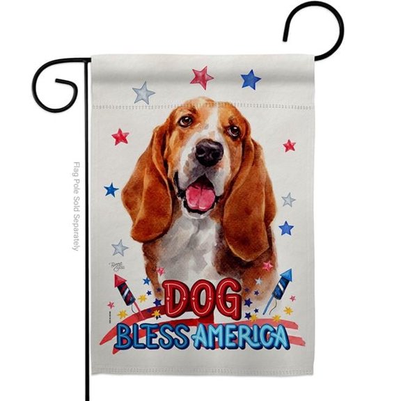 Breeze Decor  Patriotic Basset Hound Animals Dog 13 x 18.5 in. Double-Sided Decorative Vertical Garden Flags for House Decoration Banner Yard Gift