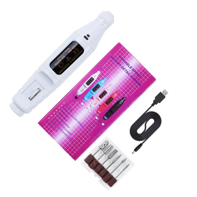 Vogacara Herramientas Nall, durabilidad inigualable para entusiastas de las uñas, máquina portátil para mejorar las uñas, taladro, pluma de Juegos de manicura versión mejorada USB blanco