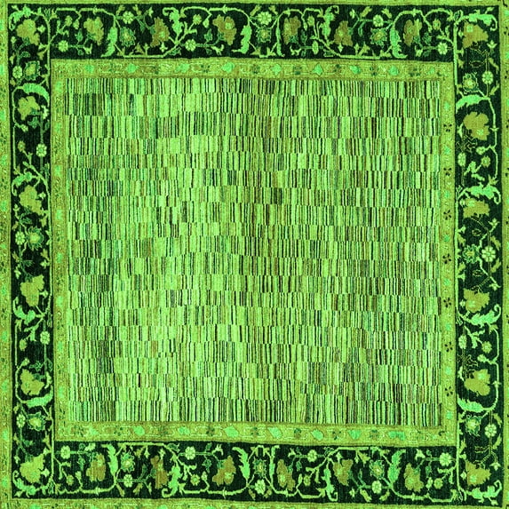 Ahgly Company Indoor Square Oriental Green Modern Area Rugs, 8' Square