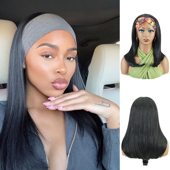 Phocas Straight Headband Wig for Women Shoulder Length Black Wigs Natutal Looking for Daily Party Use 16Inch