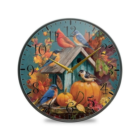 9.5in Acrylic Wall Clock with Glass-like Finish Round Clock for Home Decoration Birdhouse and Colorful Birds