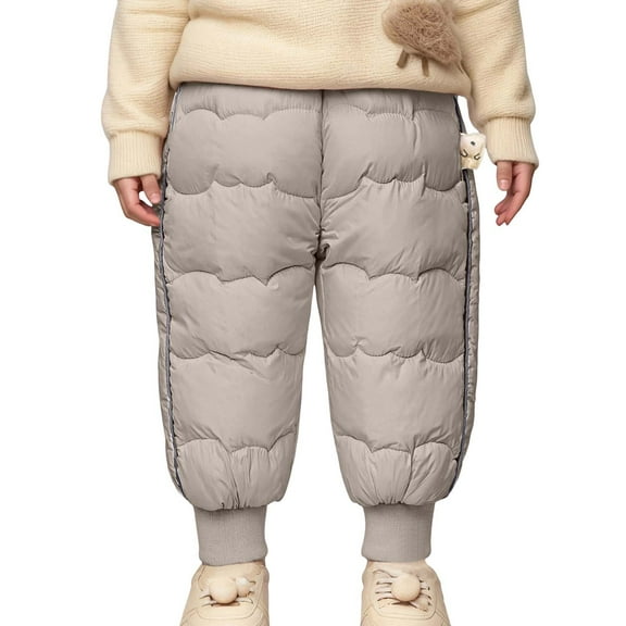 AWZXDE Children Baby Pants with Warm Interior for Cold Weather, Girls Winter Clothes Boys Solid Color Daily Wear Grey,7-8 Years