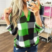 Women Tops Plaid Blouse Shirts Sexy V Neck Lady Business Blouse