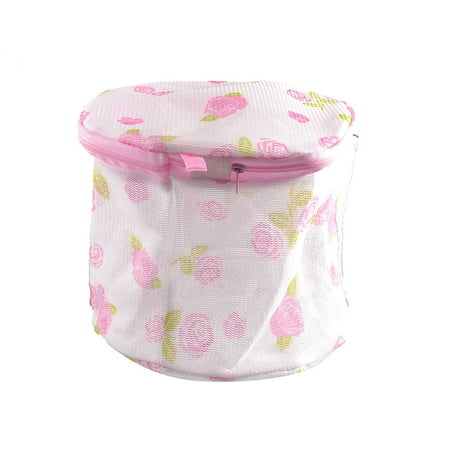 Flower Print Zipper - Unique Bargains Zipper Closure Flower Print White Foldable Underwear Lingerie Wash Washing Bag