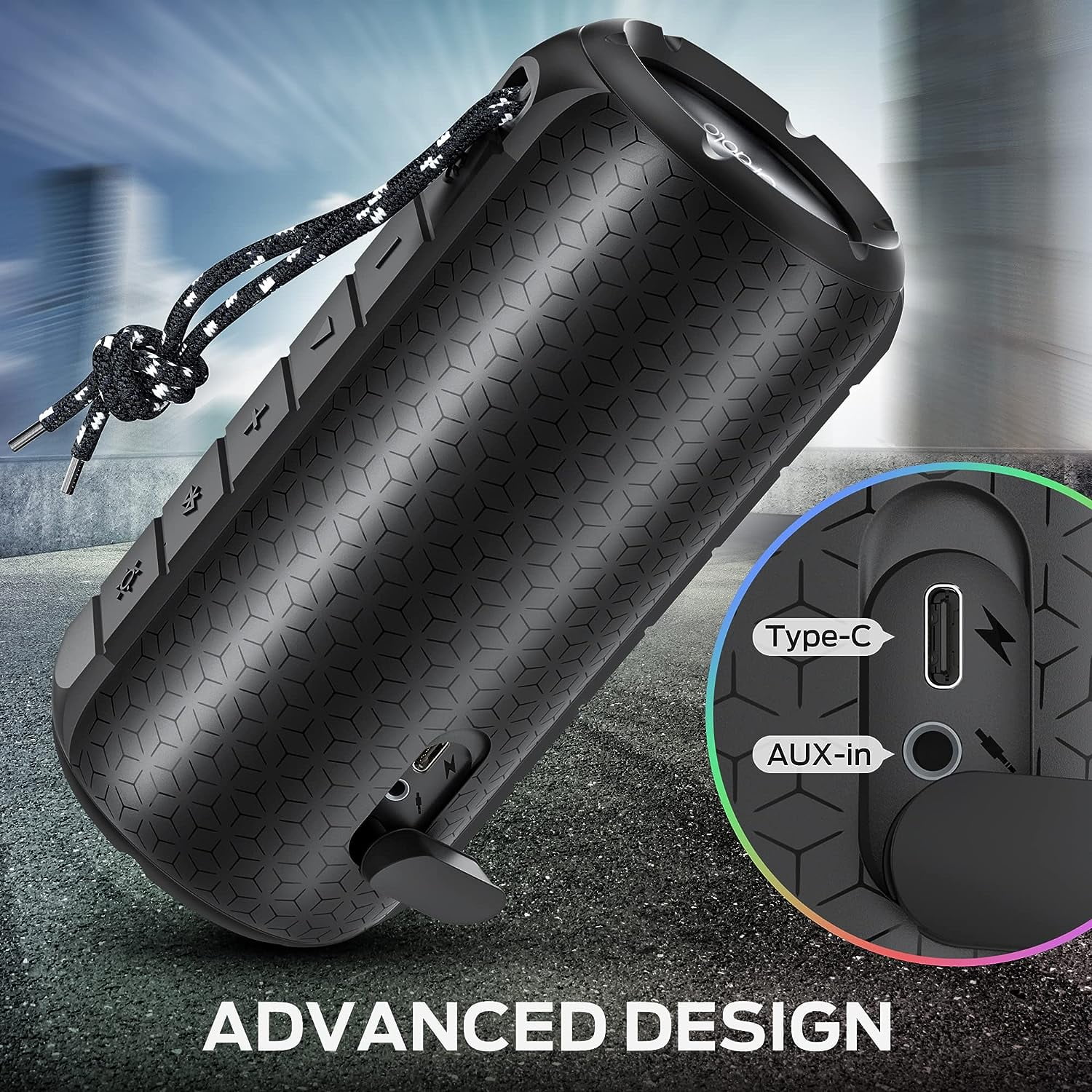 Oraolo Luster Bluetooth Speaker , Portable Speaker with Colorful Lights, Stereo Sound, Bluetooth 5.3, 24H Playtime, IPX6 Waterproof, AUX-in, Speaker for Outdoor Camping