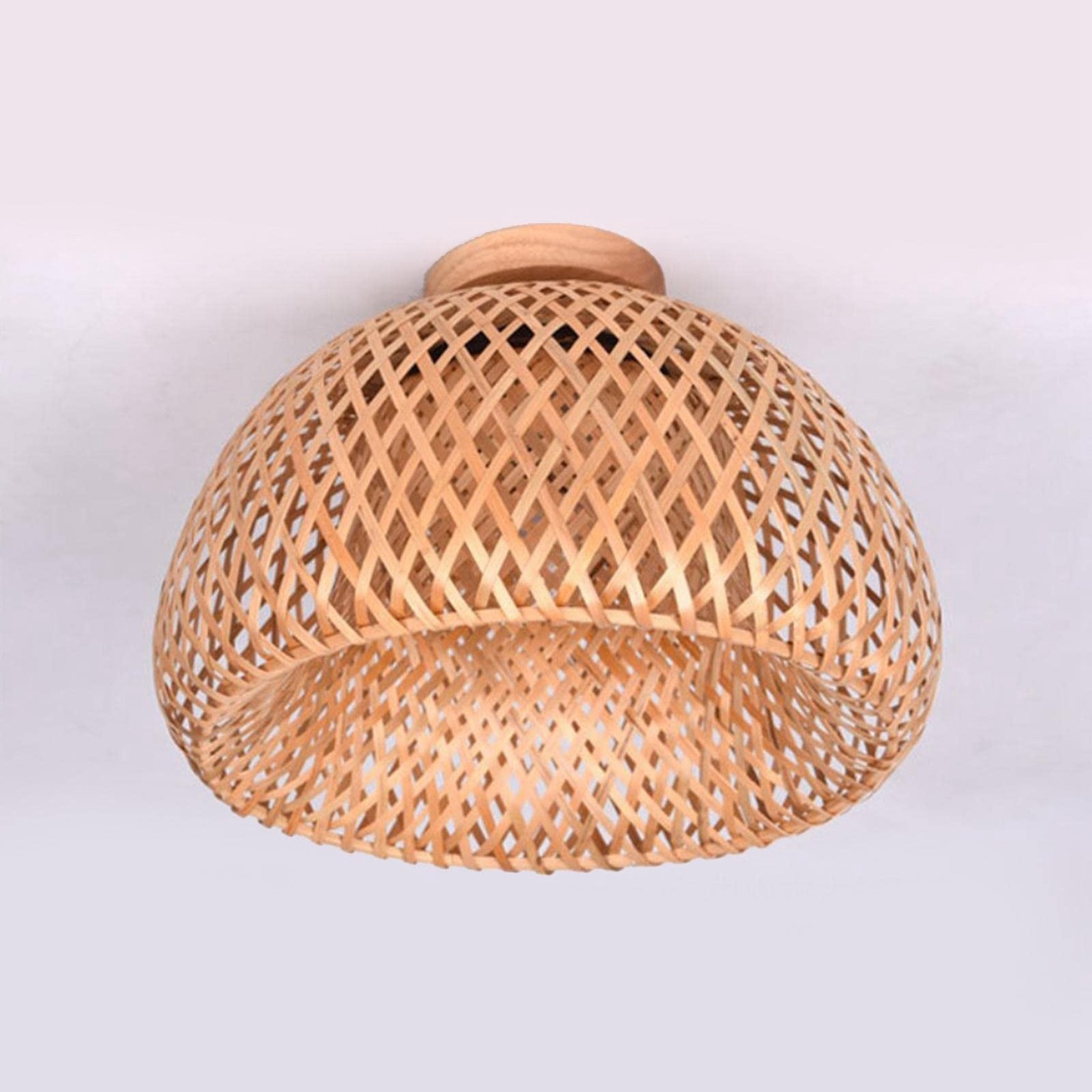 Bamboo Wicker Rattan Light Fixture Flush Mount Hanging Ceiling Lamp for Living Room Bedroom Dining Room,30X18cm