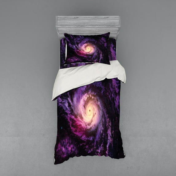 Ambesonne Galaxy Bedding Set 3 Pcs, Cloudy Space Cosmos, Twin XL, Black Purple