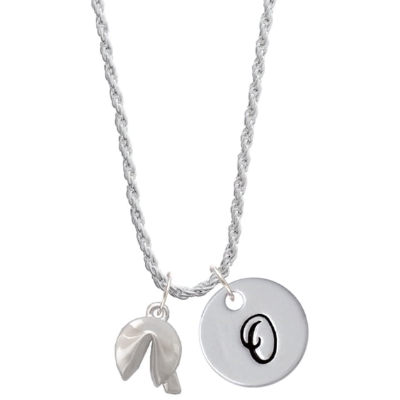 Delight Jewelry Silvertone 3-D Fortune Cookie Silvertone Script Initial Disc - O - Charm Necklace, 20"+3"