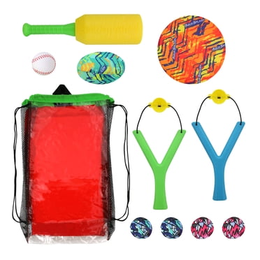 Play Day Water Sports Set 4 Games Splash Flying Disk Splash Football Foam Baseball Bat & Ball Sling Shots with Splash Balls Ages 3 