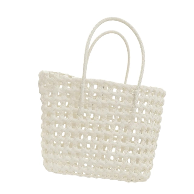 Bolso de mano tejido para mujer, moderno, portátil, con asa superior, ideal para ir de compras y citas. Blanco