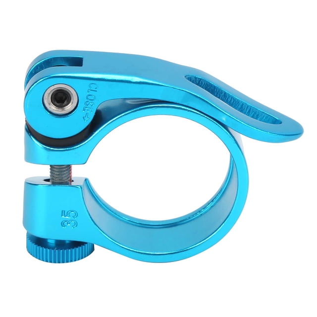 Abrazadera para tija de sillín de bicicleta de aleación de aluminio de diseño duradero y liberación rápida de 34,9 mm, color azul
