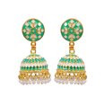 thumbnail image 1 of Crunchy Fashion Bollywood Jewellery Traditional Ethnic Bridal Bride Wedding Bridesmaid Meenakari Green Kundan Round Earrings, 1 of 4