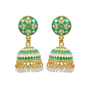 Crunchy Fashion Bollywood Jewellery Traditional Ethnic Bridal Bride Wedding Bridesmaid Meenakari Green Kundan Round Earrings