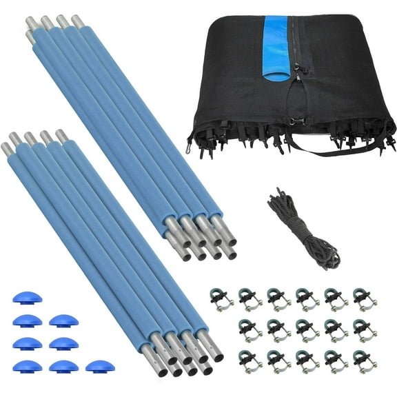 Machrus Upper Bounce Trampoline Safety Enclosure Set including Trampoline Net, 8 Trampoline Poles, Caps and Trampoline Pole Foam Sleeves - For 15ft Round Trampoline Frame - Installs Outside the Frame