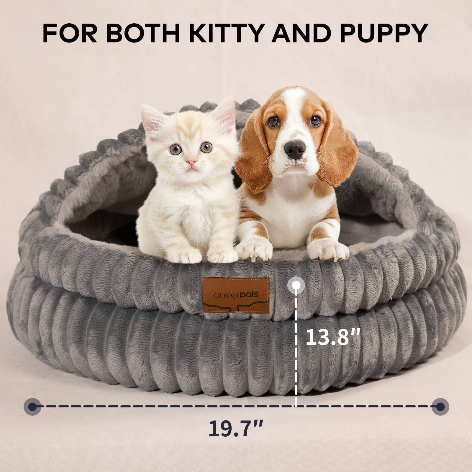 CheerPals Pet Cave, 20in Fluffy Soft Covered Cat Bed for Indoor Kitty Puppy(Dark Gray)