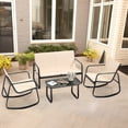 thumbnail image 2 of Uforic 4 Pieces Outdoor Furniture Set Patio Textilene Steel Conversation Set, Rocking Bistro Set with Loveseat Glass Table - Brown, 2 of 7