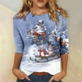 thumbnail image 2 of IROINNID Christmas Shirts for Women Christmas Print 3/4 Sleeve Crewneck Pullover Casual Holiday Blouse Loose Tops,White, 2 of 4