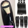 thumbnail image 2 of Bone Straight Human Hair Bundles with Closure HD Lace Closures with Bundles Brazilian Hair Weave Bundles with Closure Remy Hair, 2 of 6