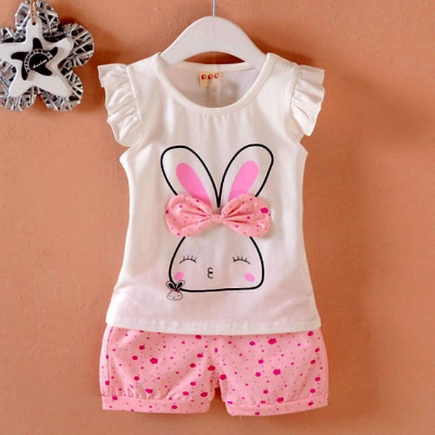 Ropa para niños, conjunto de verano para niños de 0 a 4 años, camisetas sin mangas para niñas, chaleco + Pantalones cortos, ropa de 2 uds, Top de algodón para niños, pijama 100 (3T) Gao Jinjia LED