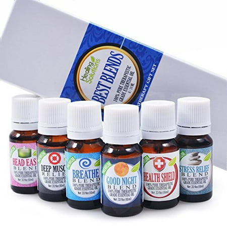 Best Blends Set of 6 100% Pure, Best Therapeutic Grade Essential Oil - 6/10mL (Breathe, Good Night, Head Ease, Muscle Relief, Stress Relief, and Health