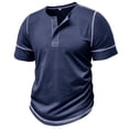 thumbnail image 3 of LUOGENLI Male T-shirts for Mens Male Spring Short Sleeve Solid Color Letter Stripe Stitching Short Sleeve Top Mens T-shirts Graphic Tees Funny Easter Blue XXL, 3 of 9