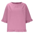thumbnail image 6 of Women T Shirts Summer Tops Solid Cotton and Linen Ruffle Pleated Hem Tops Round Neck Casual Shirt Tops Comfortable Shirts, 6 of 8