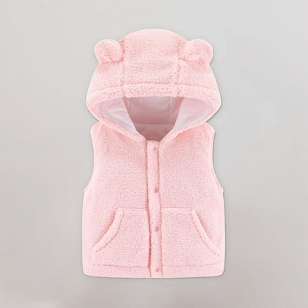 SUQLIZAEID Toddler Baby Boys Girls Fleece Hooded Vest Winter Warm Sleeveless Jackets with Pockets Solid Color Soft Comfy Coats