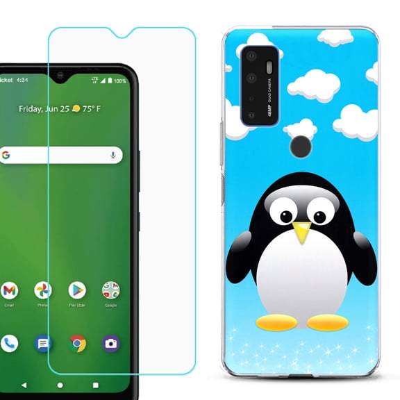 Shockproof Bumper Phone Case for AT&T Radiant Max 5G / Fusion 5G, with Tempered Glass Screen Protector, by OneToughShield ® - Penguin