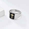 thumbnail image 3 of PAMTIER Men's Stainless Steel Vintage Unique Square Cut 15mm Cross Crucifix Biker Ring Comfort Fit Silver Gold Size 7, 3 of 6