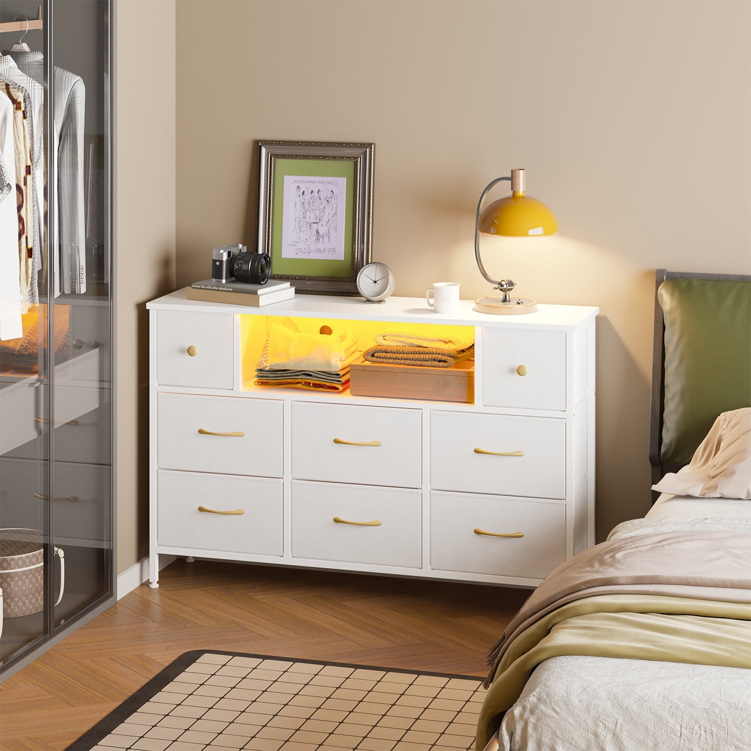 Fairy Dresser, White 55 TV Stand with 8 Drawers, LED Georgia | Ubuy