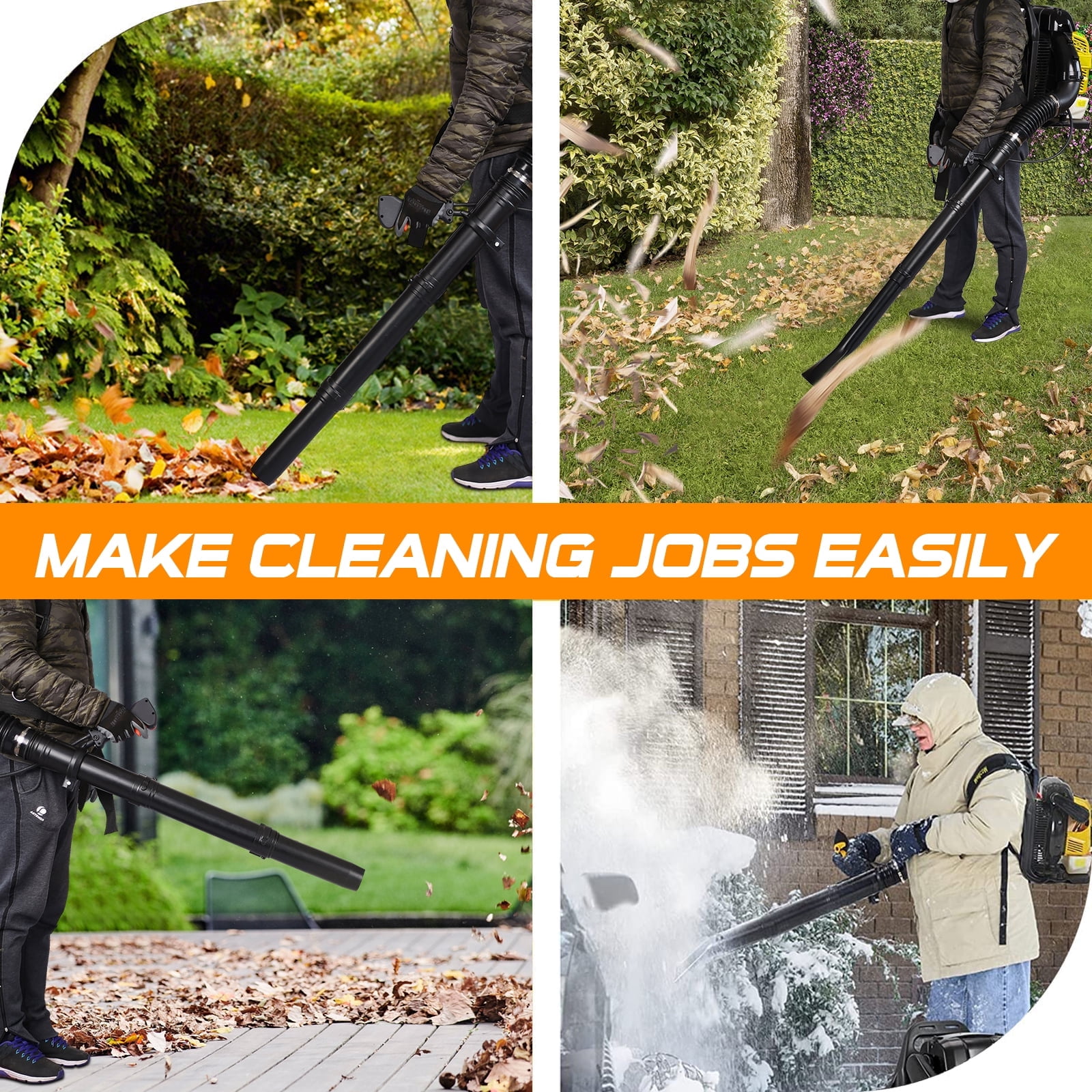 BEIMIMU 52CC Gas Backpack Leaf Blower with 2 Stroke Engine, High-Velocity 530CFM, Ergonomic&Low-Vibration, Cruise Control, Ideal for Year-Round Yard Maintenance Yellow