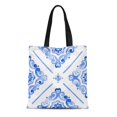 thumbnail image 1 of JSDART Canvas Tote Bag Watercolor Moroccan Blue Indigo Renaissance Tiling Royal Abstract Filigree Durable Reusable Shopping Shoulder Grocery Bag, 1 of 1