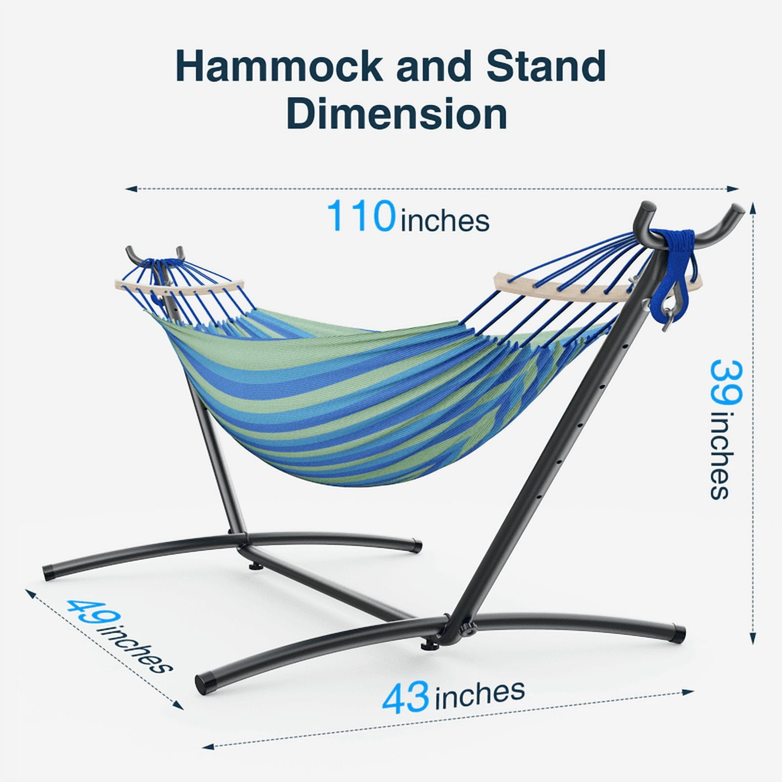 KEESTP Comfortable 2 Person Hammock with Stand,Ease of Assembly Portable Brazilian Hammock,450lb Capacity - Wideblue