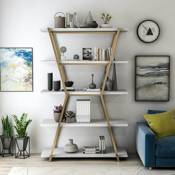 Furniture of America Ketano 5-Shelf Bookcase, Champagne